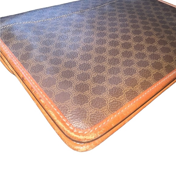 {Vintage Céline Triomphe Macadam Clutch Wristlet Bag Brown with Tan Leather Trim - Picture 8 of 13